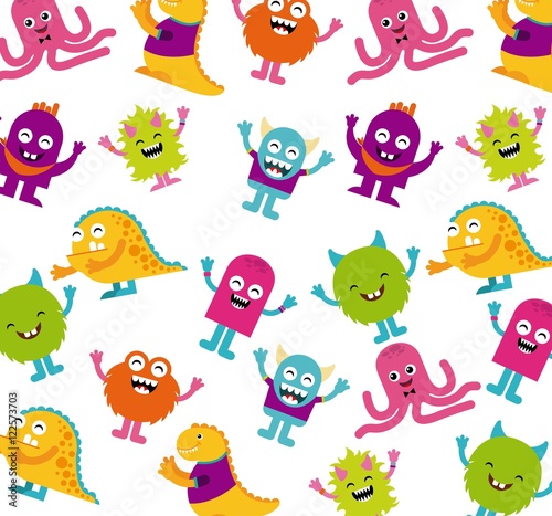 monster characters in birthday party vector illustration design