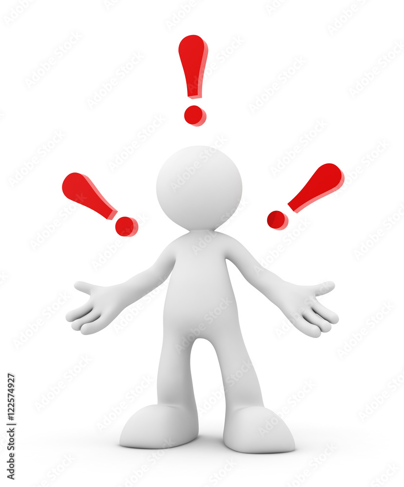 exclamation point and man concept 3d illustration exclamation point and man concept 3d illustration