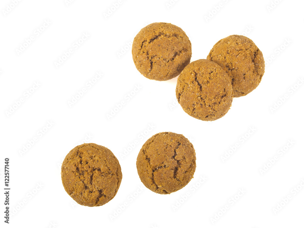 Five Pepernoten cookies seen from above Five Pepernoten cookies seen from above