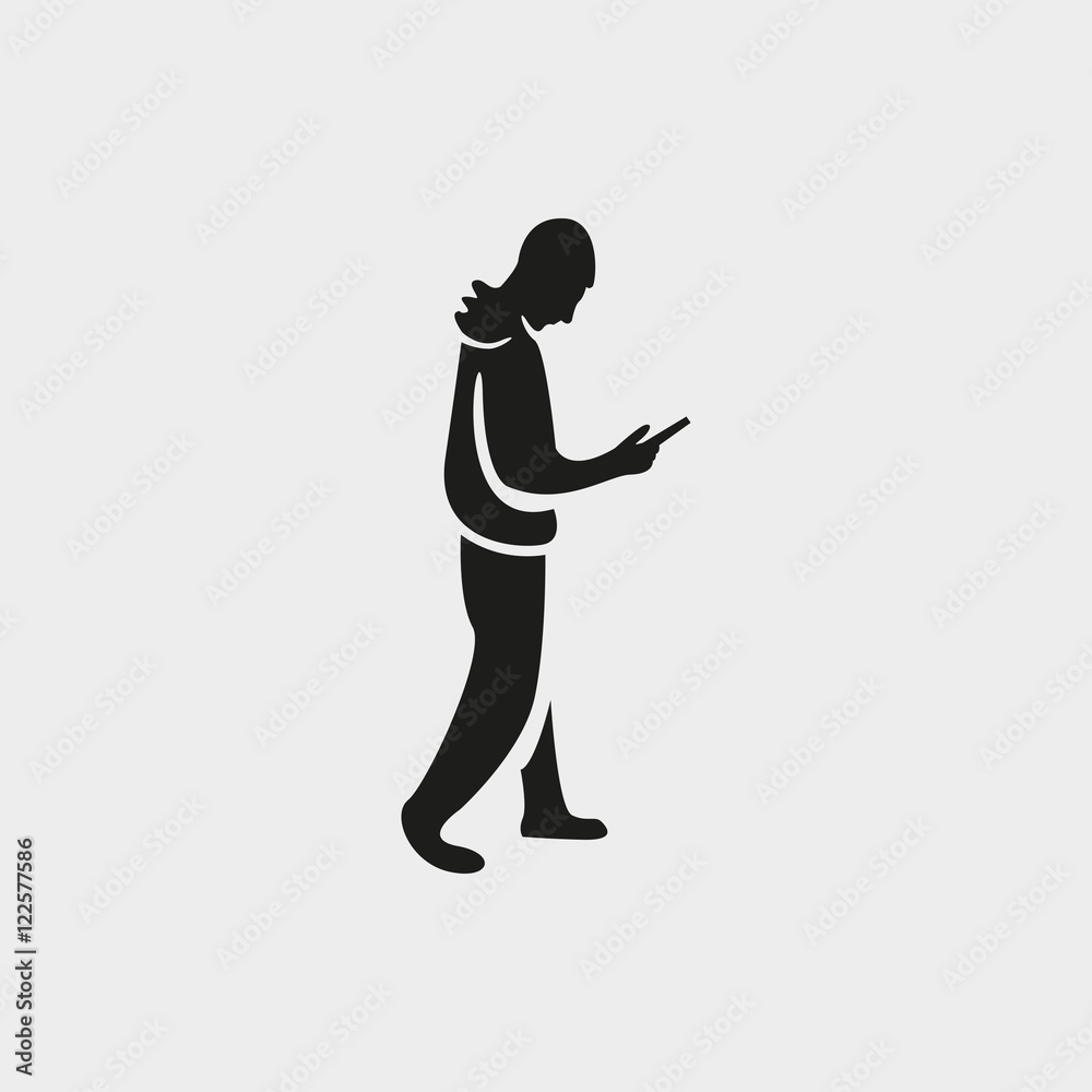 man goes with the phone in hand icon vector flat design