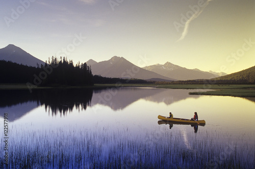 Canoeing in Bowron Lake Provincial Park, British Columbia, Canada. photo