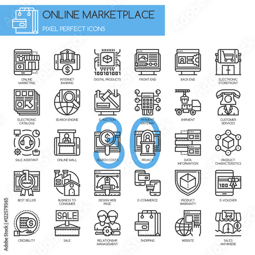 Online Marketplace , Thin Line and Pixel Perfect Icons