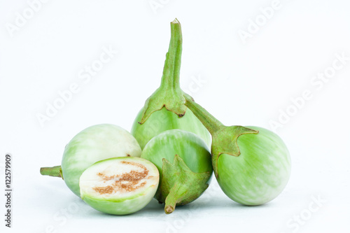 green thai eggplant or Yellow berried nightshade on white background eggplant aubergine  vegetable isolated
