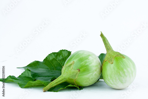 eggplant or Yellow berried nightshade and leaf  on white background thai eggplant aubergine  vegetable isolated  
