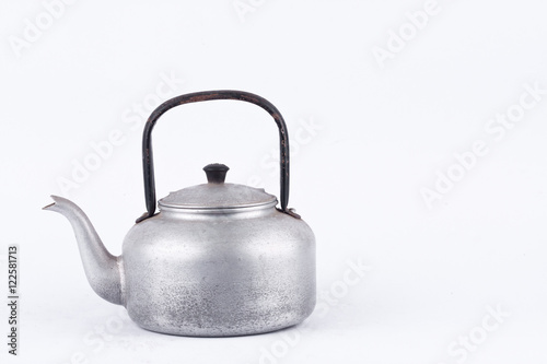 old vintage retro Kettle on white background drink isolated . Which, kettle made of aluminum.
