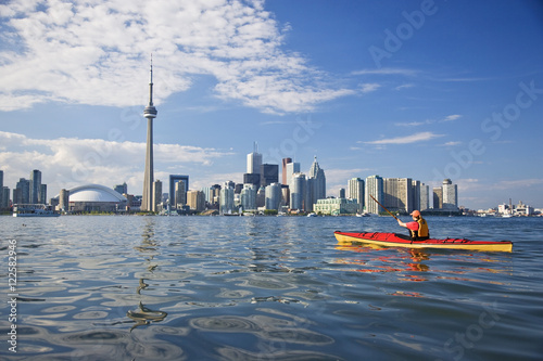 Sea-kayaking around Center Island in the Toronto Harbour, Lake Ontario, Toronto, Ontario, Canada. photo