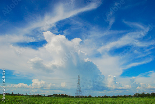 Electricity pylon with clouds