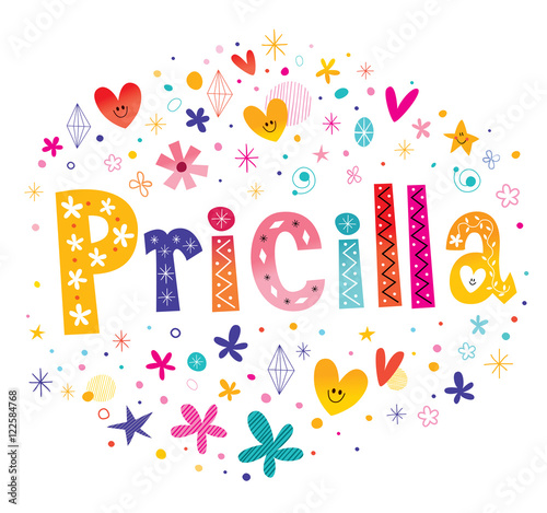 Pricilla girls name decorative lettering type design