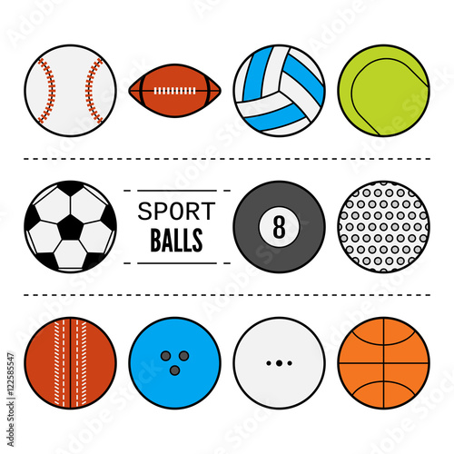 Set of sport balls for games. Flat icons  sports equipment.