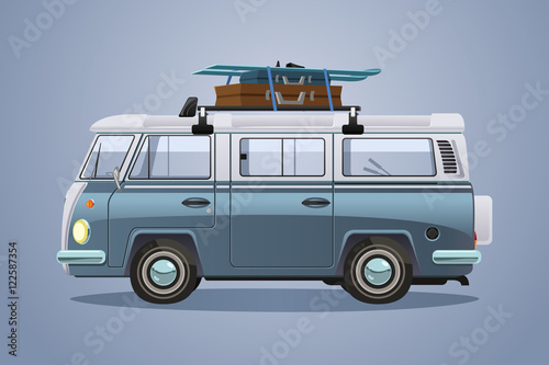 Van With Skis and Luggages on Top