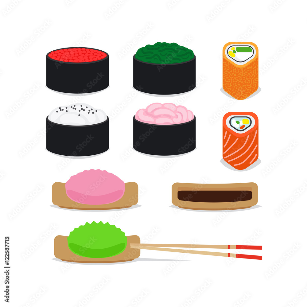 Japanese food vector icons set on white background