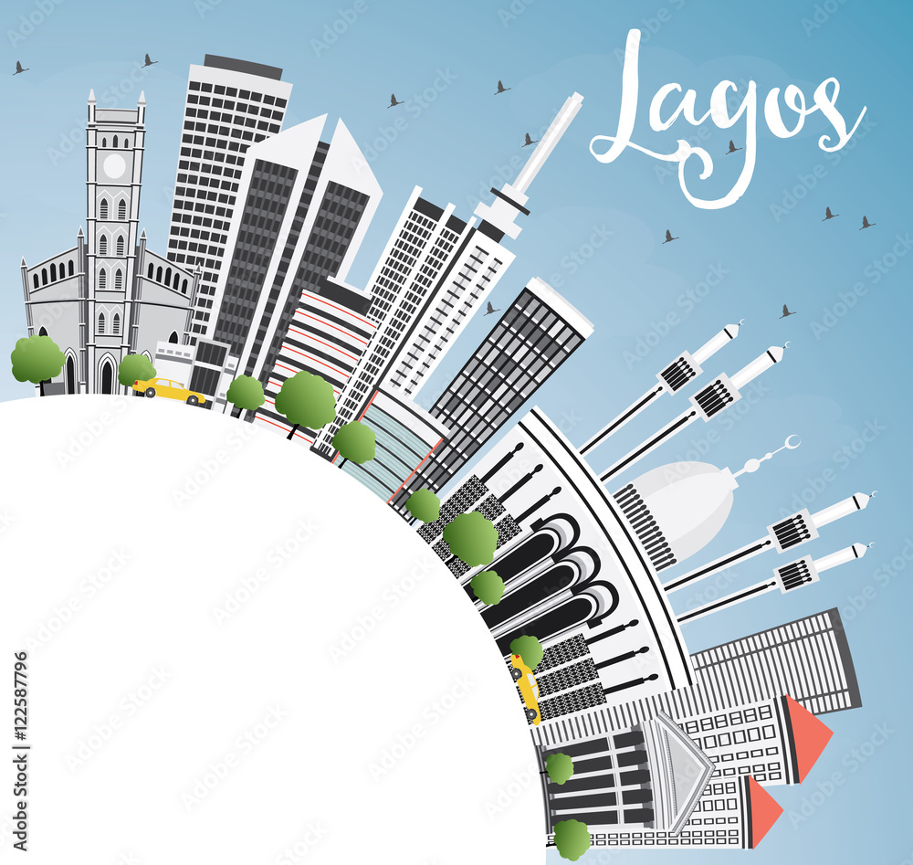 Lagos Skyline with Gray Buildings, Blue Sky and Copy Space.