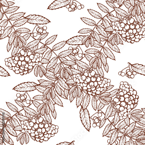 Autumn rowanberry leaves and seads seamless pattern