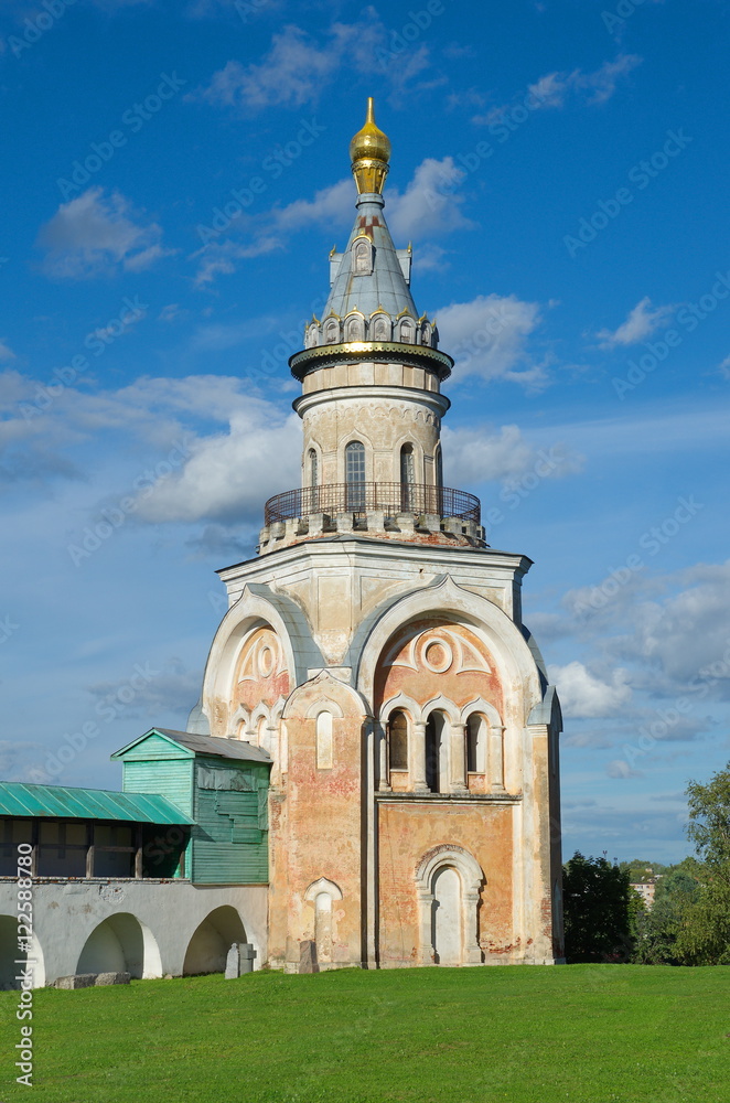 Candlestick tower in the Novotorzhsk Borisoglebsk monastery, Torzhok, Tver region, Russia