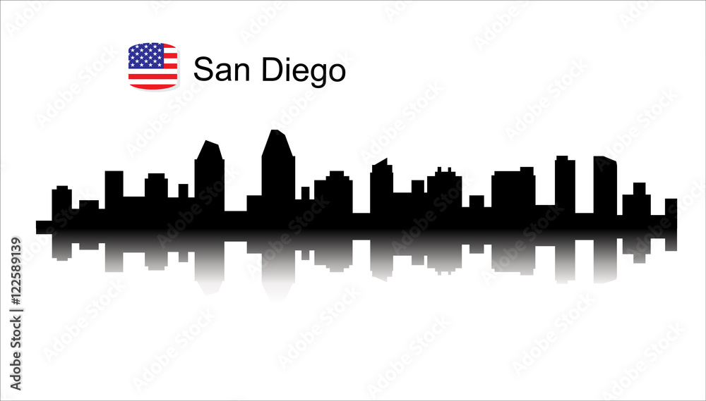 San Diego, California skyline. Detailed vector silhouette