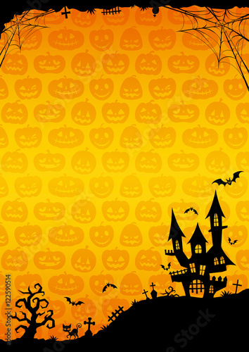 ハロウィン：城のそびえる背景（オレンジ）縦2