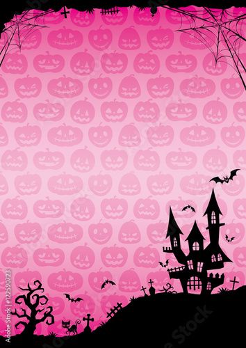ハロウィン：城のそびえる背景（ピンク）縦2