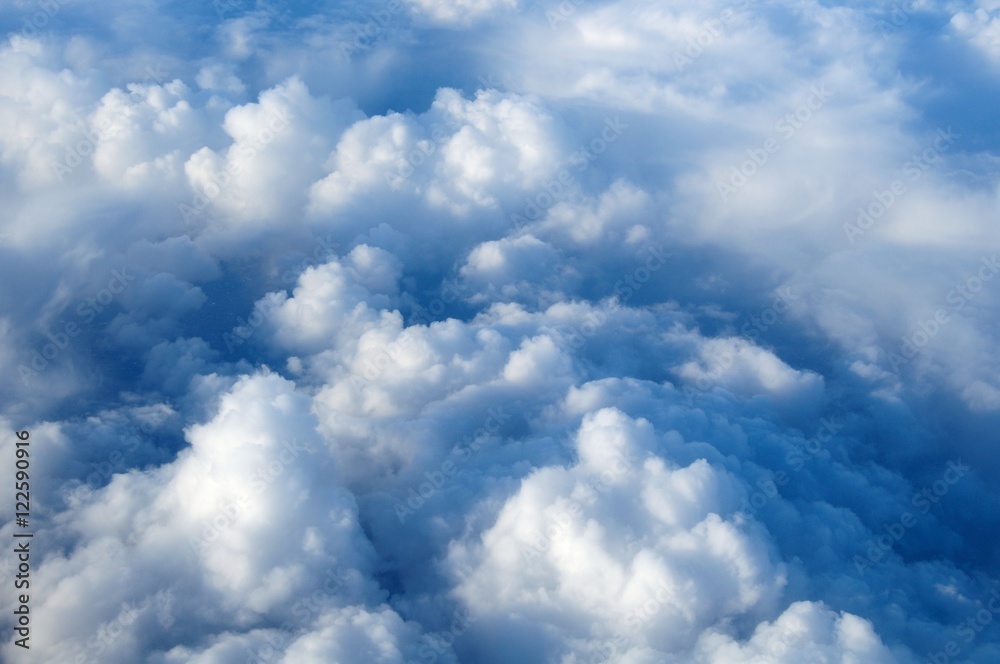 flight above clouds, ultraviolet sky, photo toned flight above clouds, ultraviolet sky, photo toned