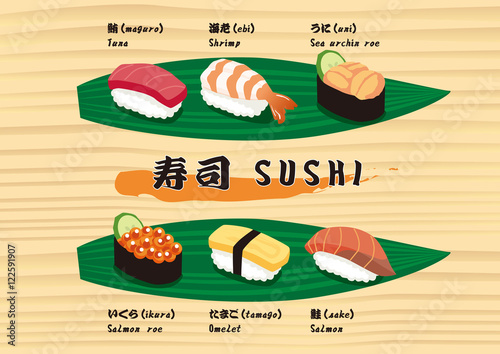 Sushi set. vector illustration. japanese food.