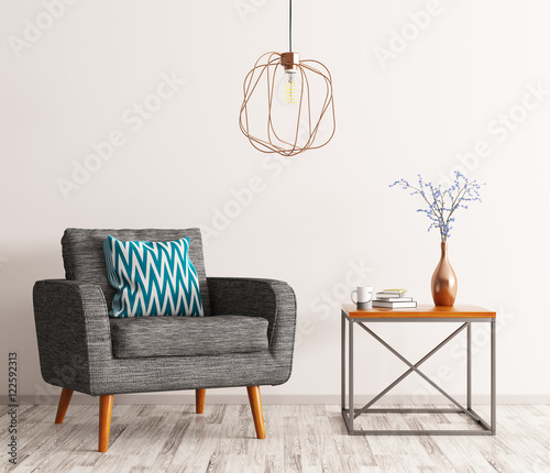 Fototapeta Naklejka Na Ścianę i Meble -  Interior with armchair and coffee table 3d rendering
