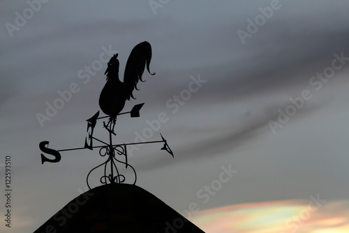 Shadow of broken the rooster weather vane.on the roof