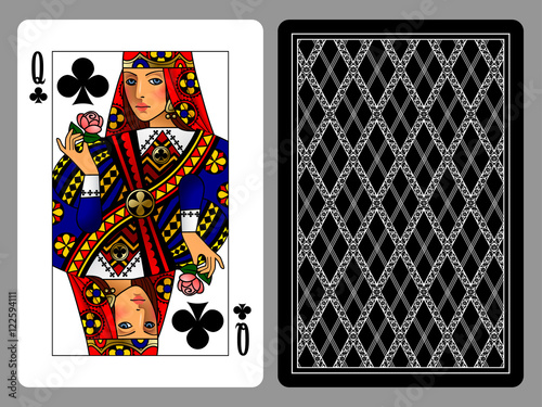Queen of Clubs playing card and the backside background