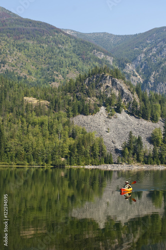 Recreational playboat at Summitt Lake on Hiway 6, between New Denver and Nakusp, British Columbia, Canada