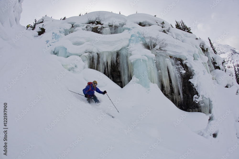 A man backcountry skiing, Rogers Pass, Glacier National Park, British Columbia, Canada A man backcountry skiing, Rogers Pass, Glacier National Park, British Columbia, Canada