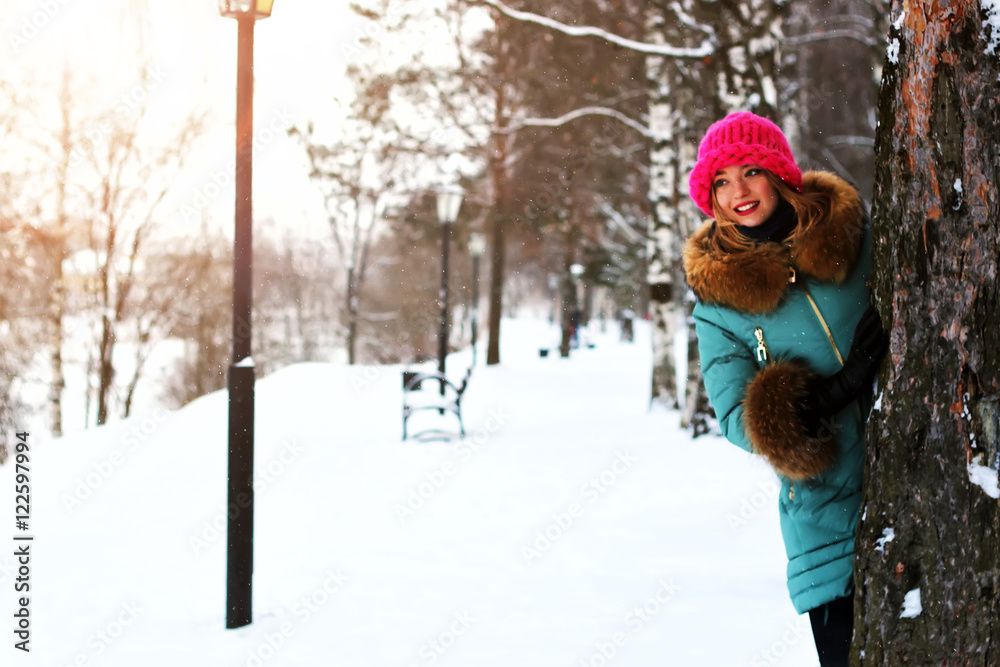 young woman tree winter young woman tree winter