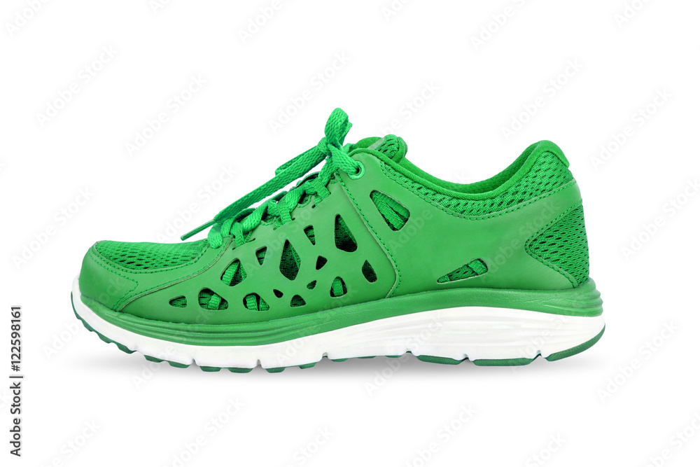 green sport running shoes isolated on white background.