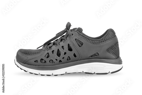 black sport running shoes isolated on white background