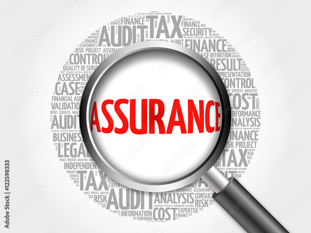 ASSURANCE word cloud with magnifying glass, business concept 3D illustration ASSURANCE word cloud with magnifying glass, business concept 3D illustration