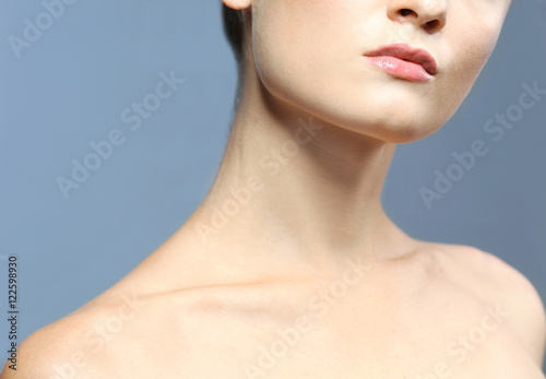 Closeup portrait of female neck and lips