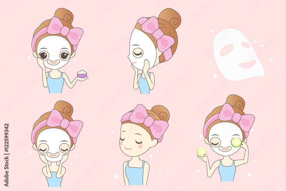 cartoon woman do facial care cartoon woman do facial care