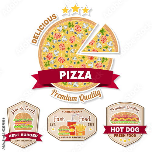 Vintage fast food badge, banner or logo emblem.