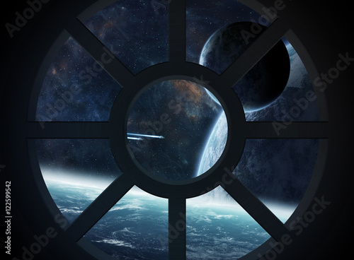 Fototapeta Naklejka Na Ścianę i Meble -  View of outer space from a spaceship cabin