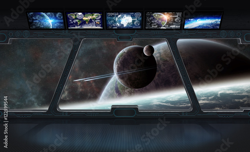 Fototapeta Naklejka Na Ścianę i Meble -  View of outer space from the window of a space station 3D render