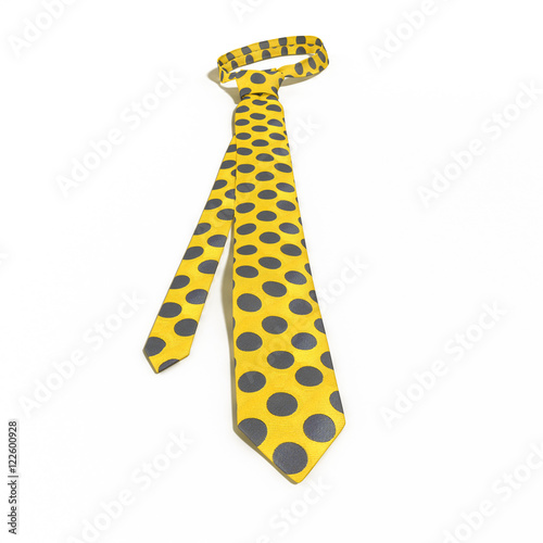 Yellow tie with dotted pattern isolated on white. 3D illustration