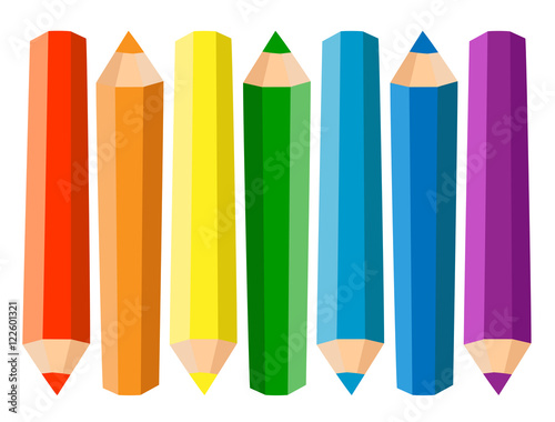 Set Of Seven Colored Pencils On White Background. Vector illustration.