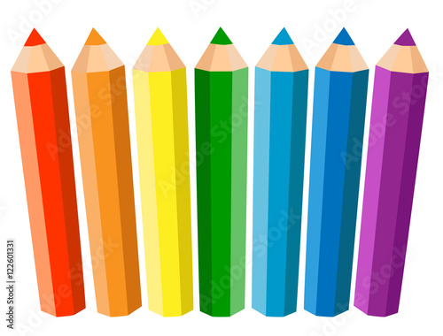 Set Of Seven Colored Pencils On White Background. Vector illustration.