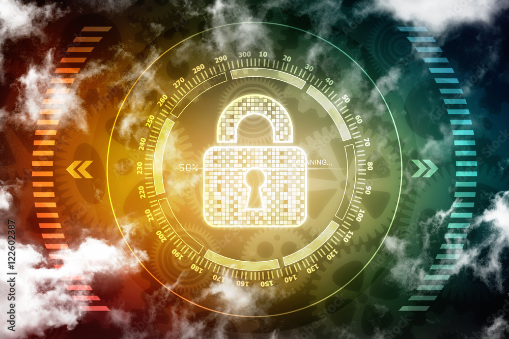 Security concept: Lock on digital screen, contrast, 2d illustration Security concept: Lock on digital screen, contrast, 2d illustration