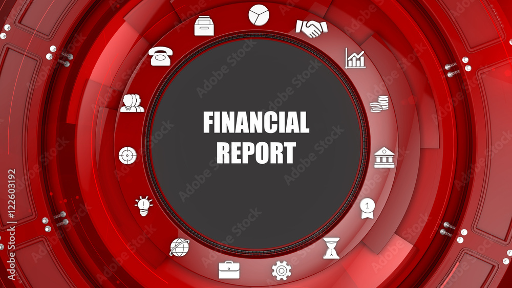 Naklejka premium Financial report concept image with business icons and copyspace.