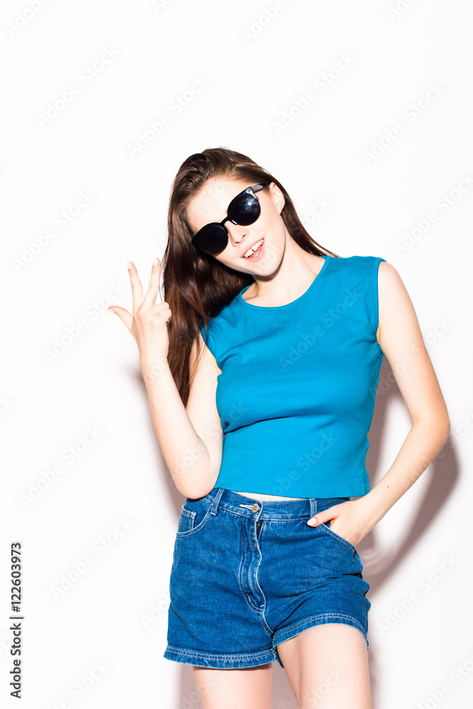 beautiful girl in sunglasses isolated beautiful girl in sunglasses isolated