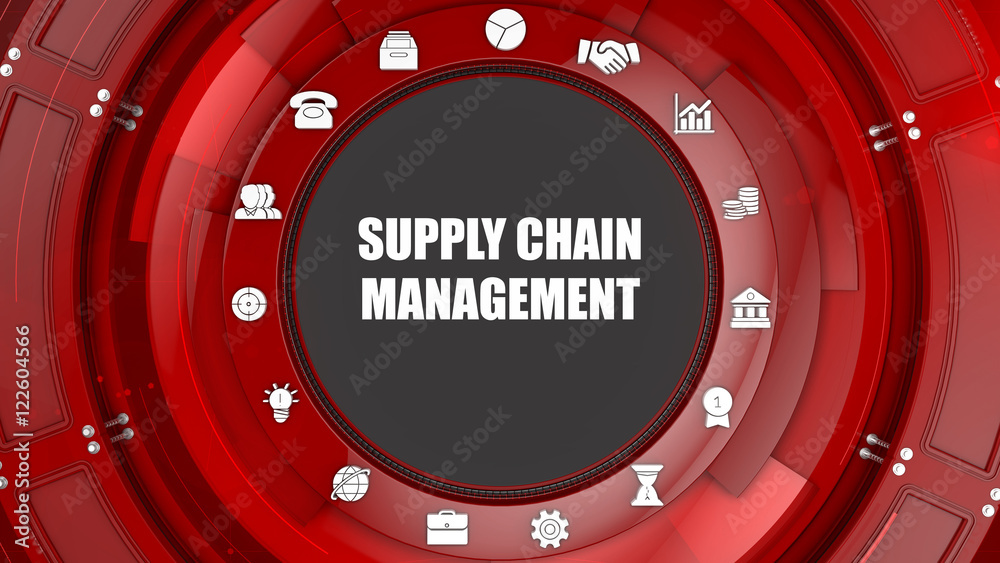 Naklejka premium Supply chain management concept image with business icons and copyspace.