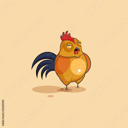 Emoji character cartoon Cock squints and looks suspiciously