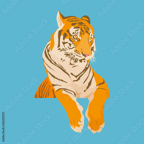 Fototapeta Naklejka Na Ścianę i Meble -  Illustration of Tiger on blue background.