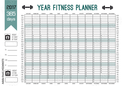 Year Wall Planner template. Plan out your whole fitness with this calendar. Vector Design for sport and diet.