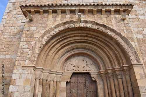 Detail of Romanesque portal of the church of San Miguel Doroca, Zaragoza province,Spain © curto