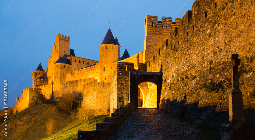 Medieval Castle of Carcassonne in night