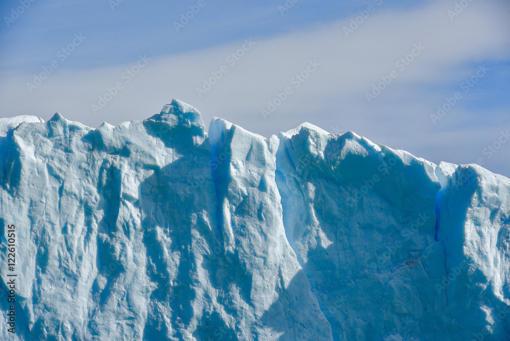 Close-up view of the Perito Moreno glacier in Patagonia, Argentina.